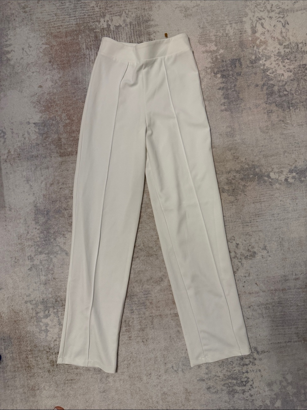 High-Waist White Crepe Straight-Leg Pants